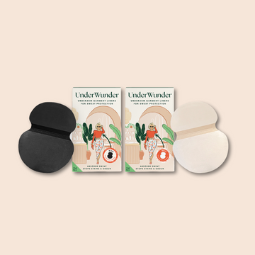 UnderWunder product packaging with black and white circular items on a beige background